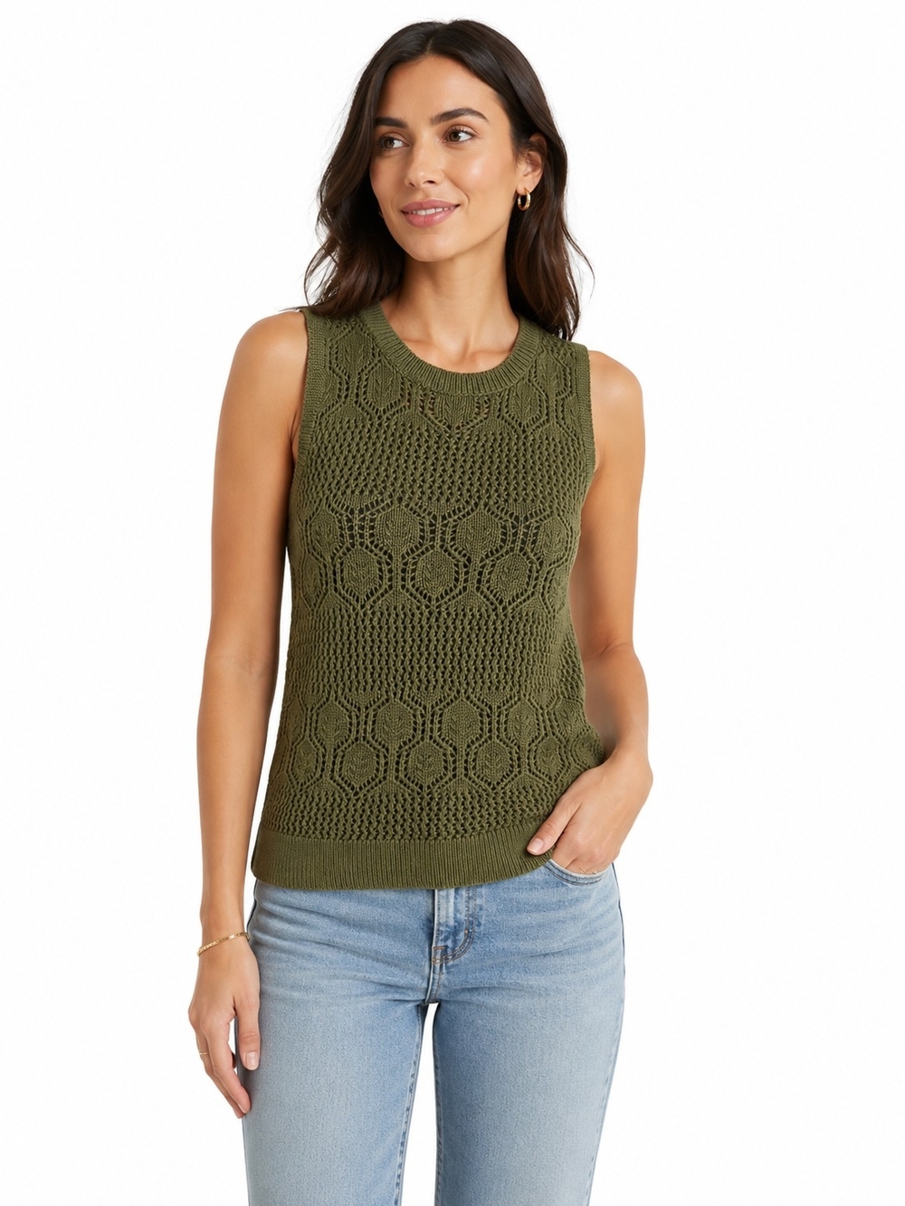 Splendid Olive Green Pointelle Knit Tank